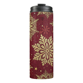 CHRISTMAS RED WITH ORNATE GOLD SNOWFLAKES THERMAL TUMBLER