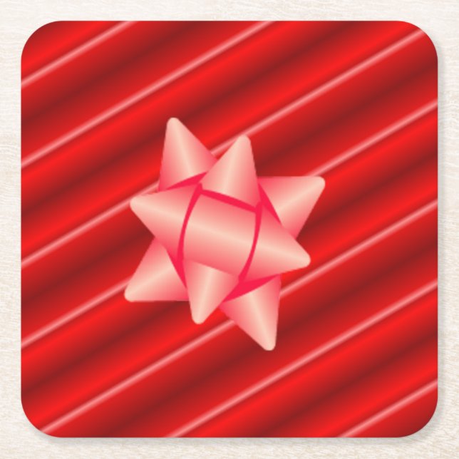 Christmas Red Wrapping with Bow Square Paper Coaster (Front)