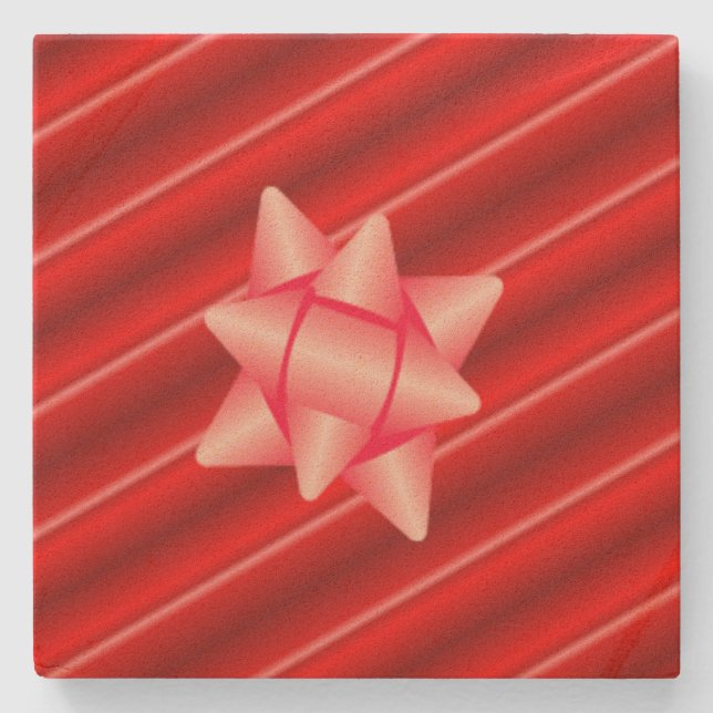 Christmas Red Wrapping with Bow Stone Coaster (Front)