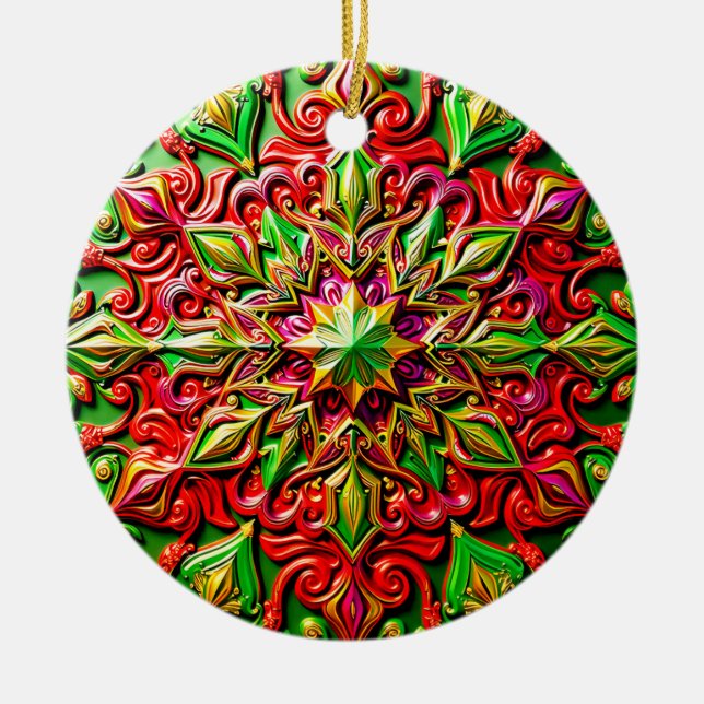 CHRISTMAS Red Yellow Green 3D Star ~ Ceramic Tree Decoration (Front)