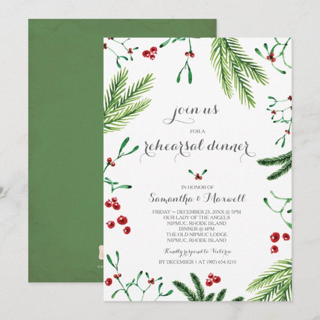 Christmas Rehearsal Dinner Invitation (Front/Back)