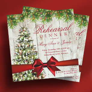 Christmas Rehearsal Dinner Tree, Lights & Ribbon Invitation