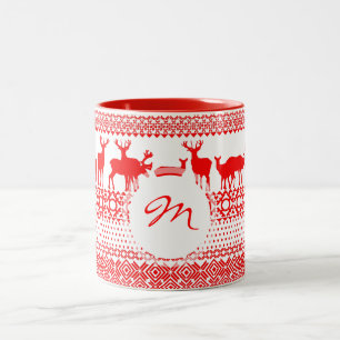 Christmas Rein Deer Lapland Pattern Monogram Mug 2