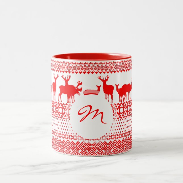 Christmas Rein Deer Lapland Pattern Monogram Mug 2 (Center)