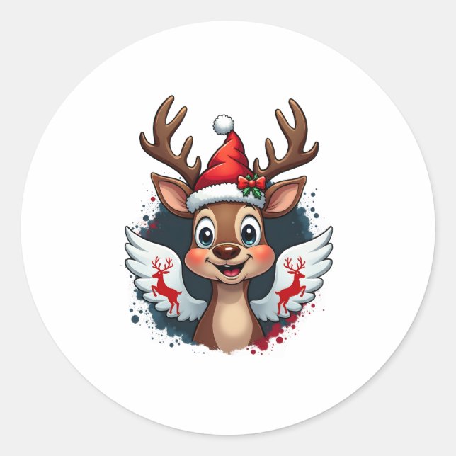 christmas Reindeer (1) Classic Round Sticker (Front)
