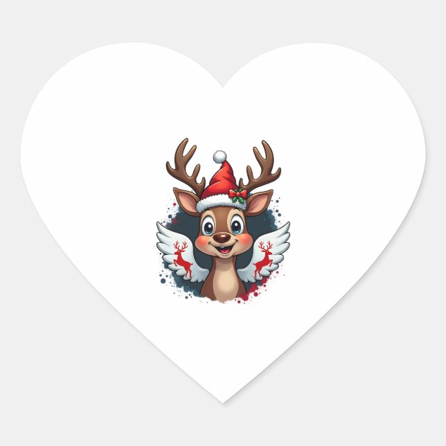 christmas Reindeer (1) Heart Sticker (Front)