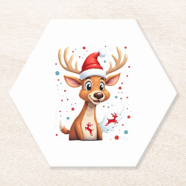 christmas Reindeer (1) Paper Coaster (Front)