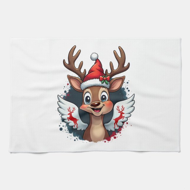 christmas Reindeer (1) Tea Towel (Horizontal)