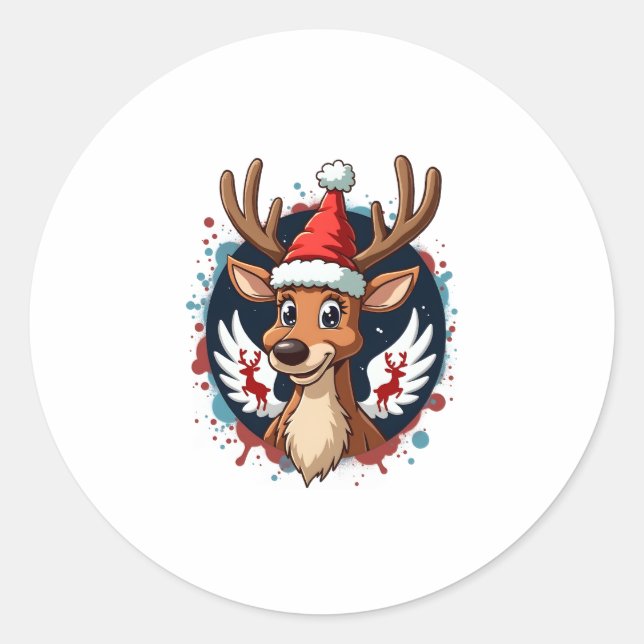 christmas Reindeer (2) Classic Round Sticker (Front)