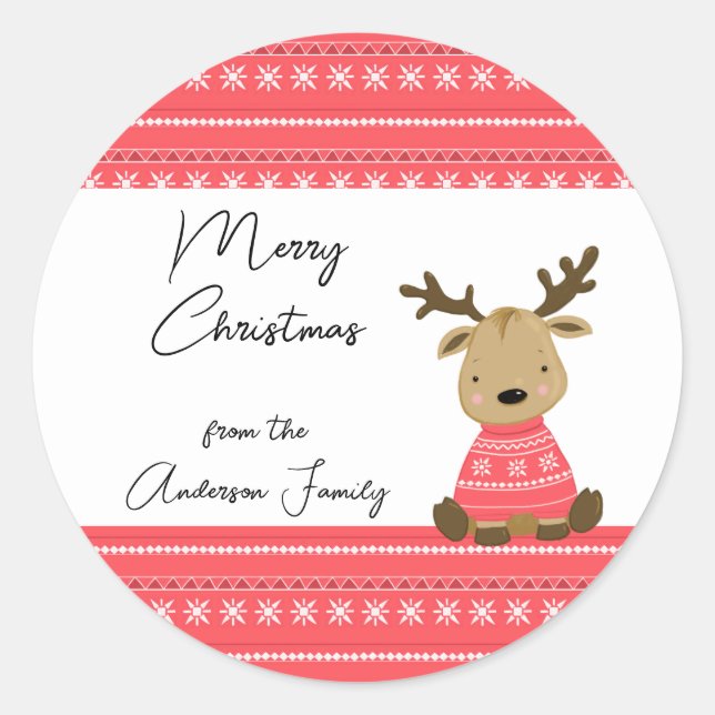 Christmas Reindeer 2 gift Classic Round Sticker (Front)