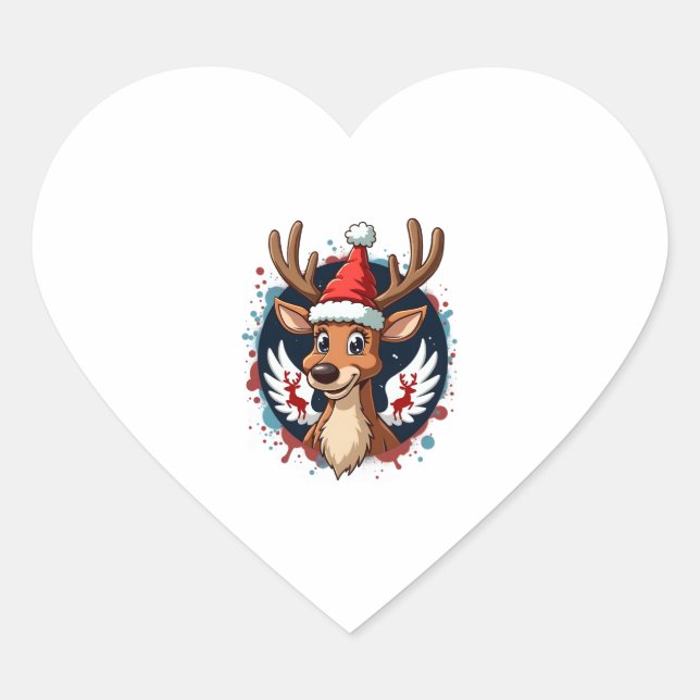 christmas Reindeer (2) Heart Sticker (Front)