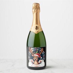 christmas Reindeer (2) Sparkling Wine Label