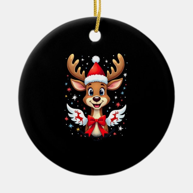 christmas Reindeer (3) Ceramic Tree Decoration (Front)