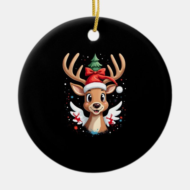 christmas Reindeer (4) Ceramic Tree Decoration (Front)