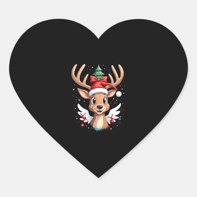 christmas Reindeer (4) Heart Sticker (Front)