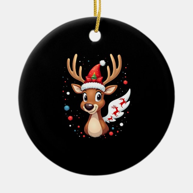 christmas Reindeer (5) Ceramic Tree Decoration (Front)