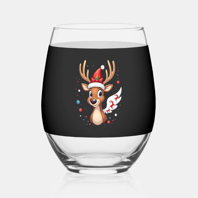 christmas Reindeer (5) Stemless Wine Glass (Front)