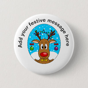 Christmas Reindeer 6 Cm Round Badge