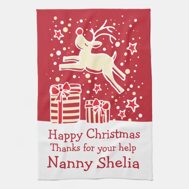 Christmas reindeer add a message kitchen towel (Vertical)