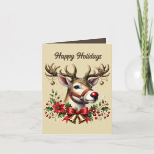 Christmas reindeer add message Happy Holiday Card