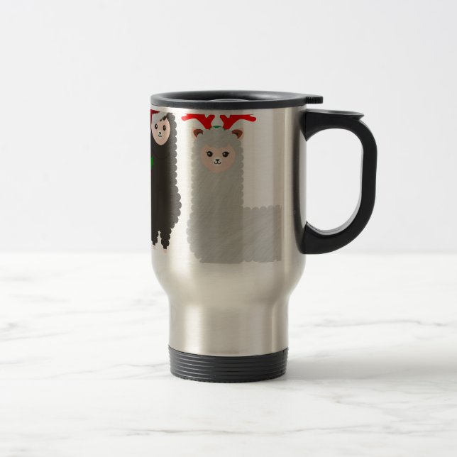 christmas reindeer alpacas travel mug (Right)