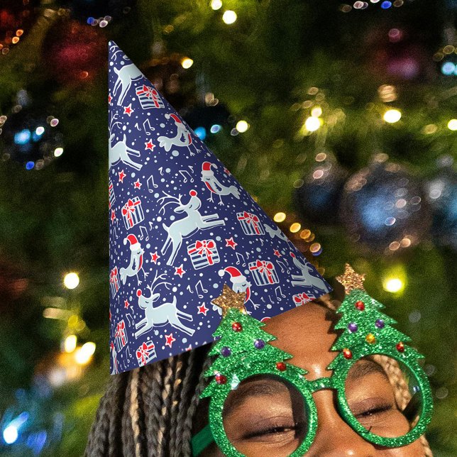 Christmas reindeer and musical bird pattern party hat (Creator Uploaded)