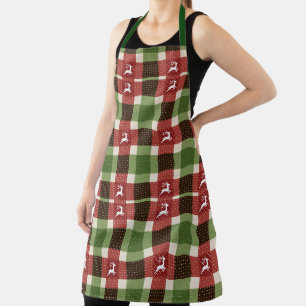 Christmas Reindeer and Plaid Apron