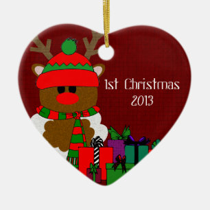 Christmas Reindeer and Presents Ceramic Tree Decoration