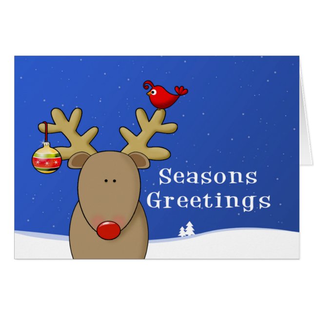 Christmas Reindeer and Red Bird (Front Horizontal)
