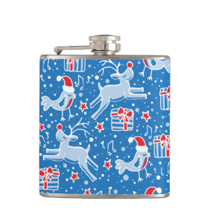 Christmas reindeer and singing bird hip flask