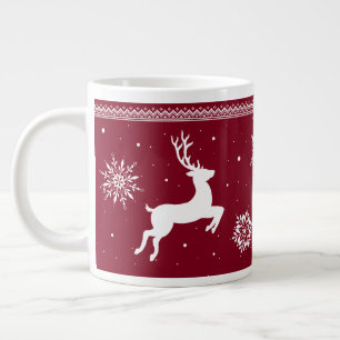 Christmas Reindeer and Snowflakes Large Coffee Mug