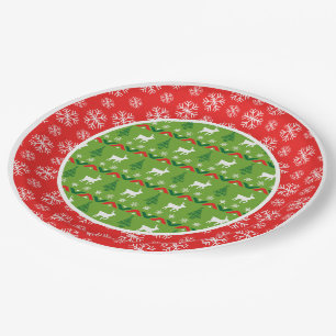 Christmas Reindeer and Snowflakes Pattern Paper Plate