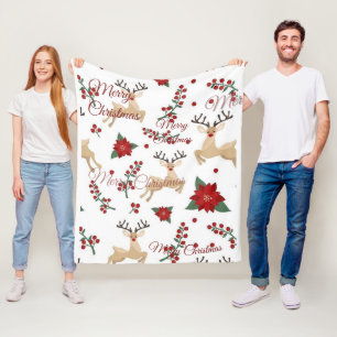 Christmas Reindeer and Snowflakes Seamless Pat Fleece Blanket