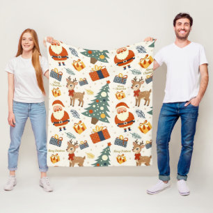 Christmas Reindeer and Snowflakes Seamless Pat Fleece Blanket