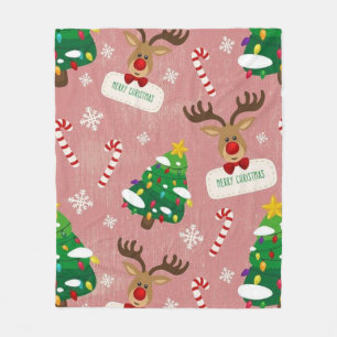 Christmas Reindeer and Snowflakes Seamless Pat Fleece Blanket