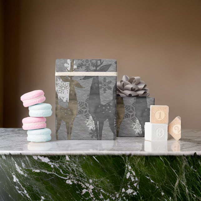  Christmas Reindeer and Snowflakes Steel Grey Wrapping Paper (Creator Uploaded)