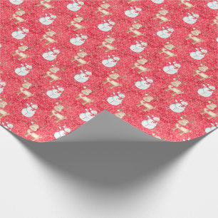 Christmas Reindeer and Snowmen Pattern - Red Wrapping Paper