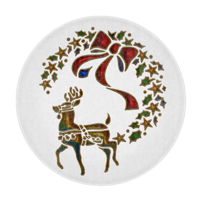 Christmas Reindeer and Stars Cutting Board (Front)