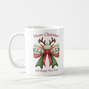 Christmas reindeer antlers rustic bow elves hat coffee mug