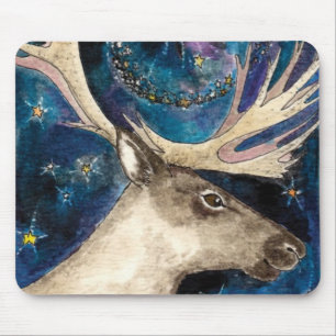 Christmas Reindeer at Night with a Shining Star Mouse Mat