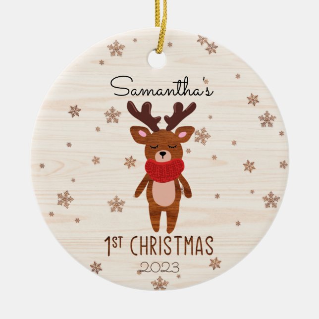 Christmas Reindeer Baby's First Christmas Ceramic Tree Decoration (Front)