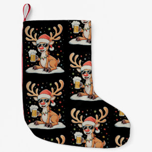 Christmas Reindeer Beer Xmas Lights Santa Holiday Small Christmas Stocking