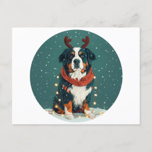 Christmas Reindeer Bernese Mountain Dog Holiday Postcard