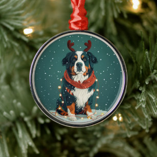 Christmas Reindeer Bernese Mountain Dog Metal Tree Decoration