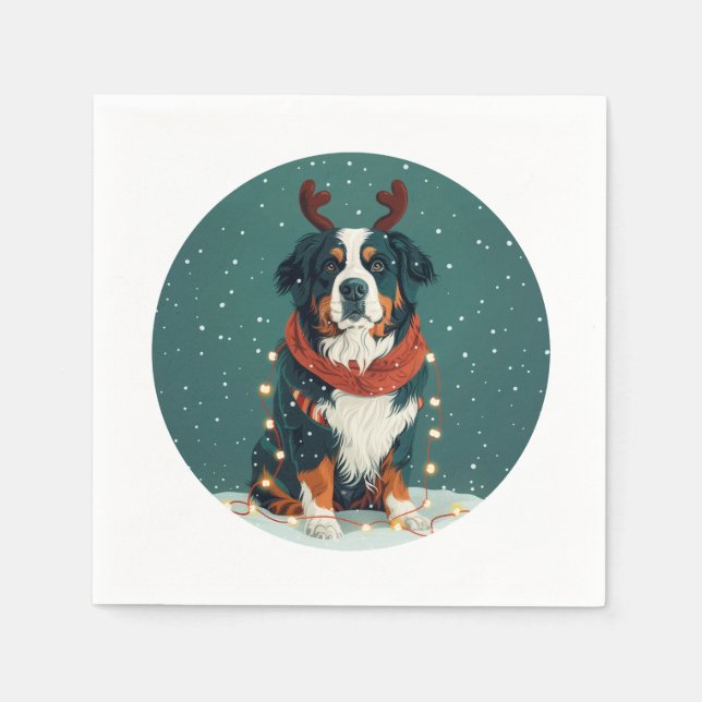 Christmas Reindeer Bernese Mountain Dog Napkin (Front)