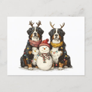 Christmas Reindeer Bernese Mountain Dogs Holiday Postcard