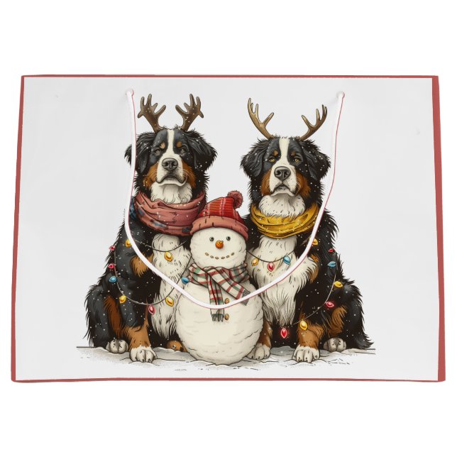 Christmas Reindeer Bernese Mountain Dogs Large Gift Bag (Front)