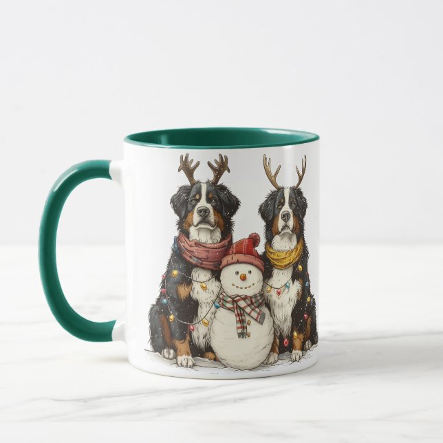 Christmas Reindeer Bernese Mountain Dogs Mug (Left)