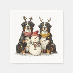 Christmas Reindeer Bernese Mountain Dogs Napkin