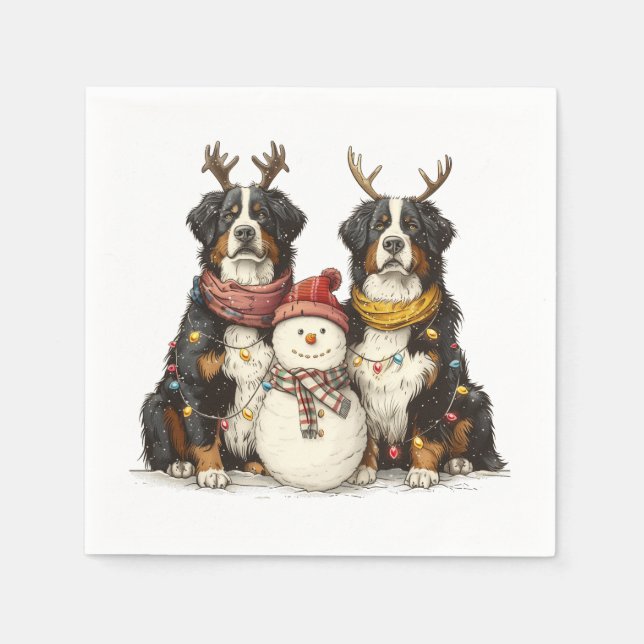 Christmas Reindeer Bernese Mountain Dogs Napkin (Front)
